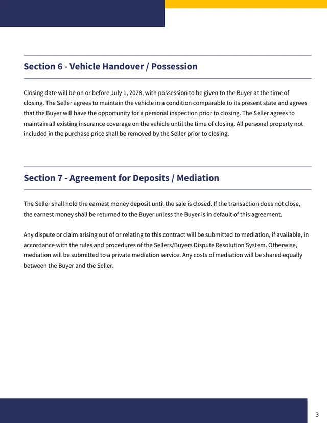 Private Car Sale Contract Template PDF - Página 3