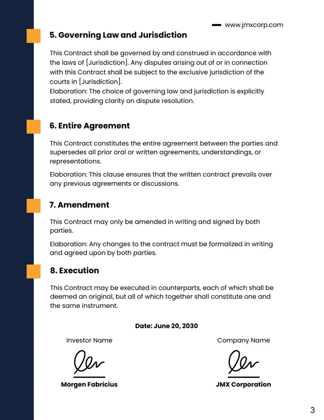 Yellow and Navy Blue Investor Contract - Page 3