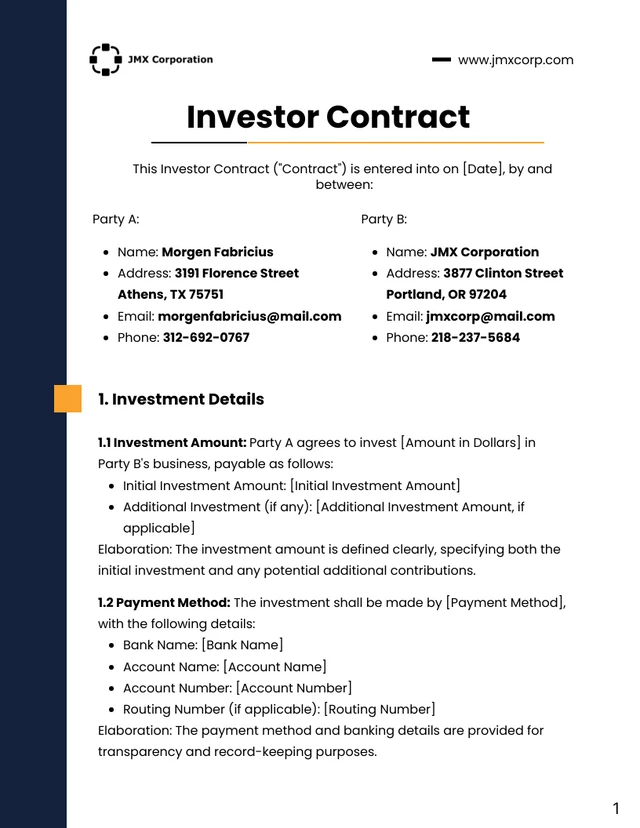 Yellow and Navy Blue Investor Contract - Página 1