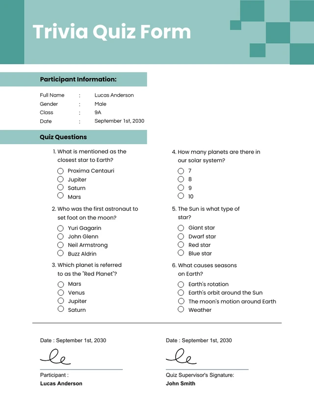 Simple Green Quiz Form Template