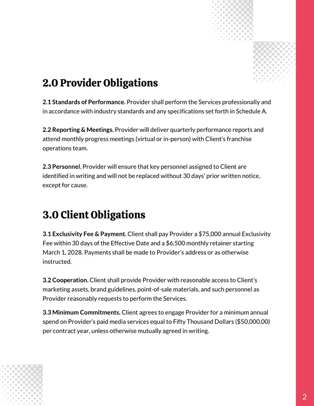 Exclusivity Contract Template - Seite 2