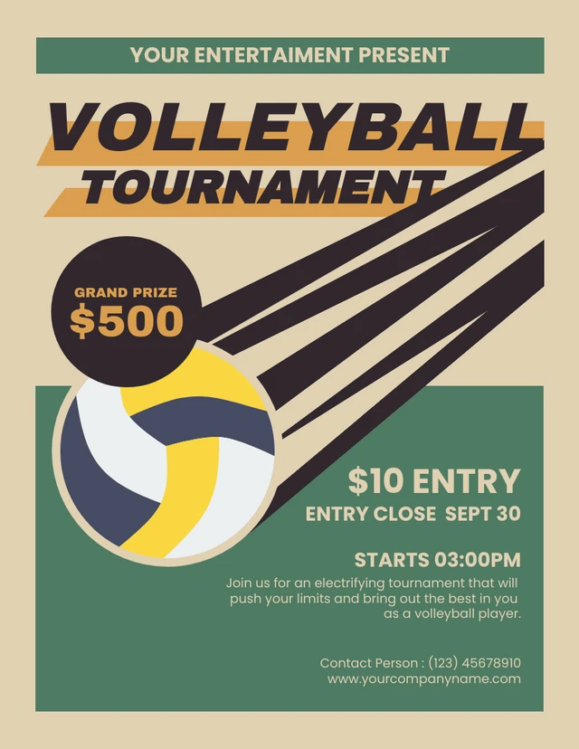 Green And Cream Simple Volleyball Poster Template