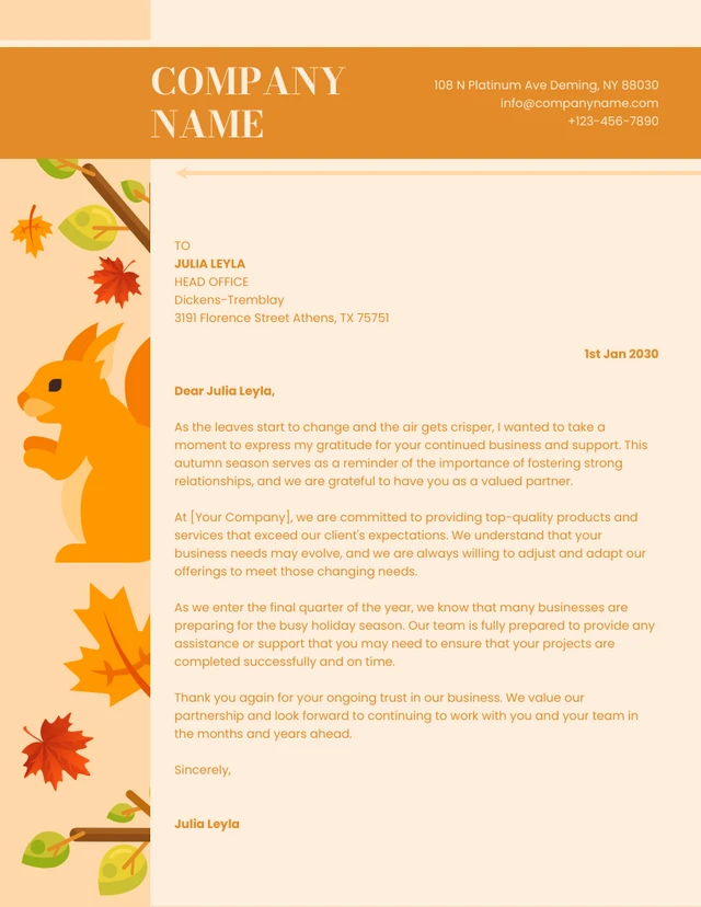 Light Yellow And Orange Cute Illustration Business Autumn Letterhead
