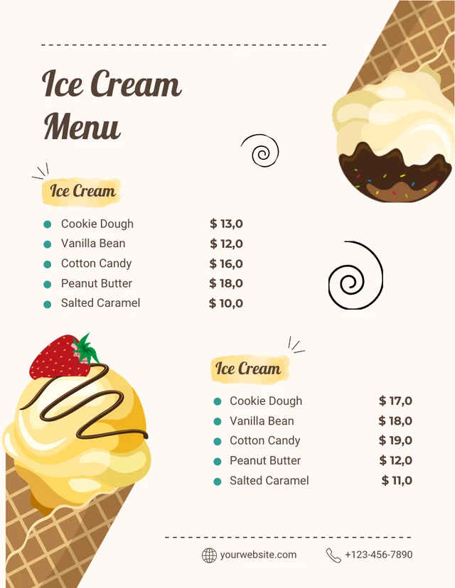 Beige Modern Illustration Ice Cream Dessert Menu Template
