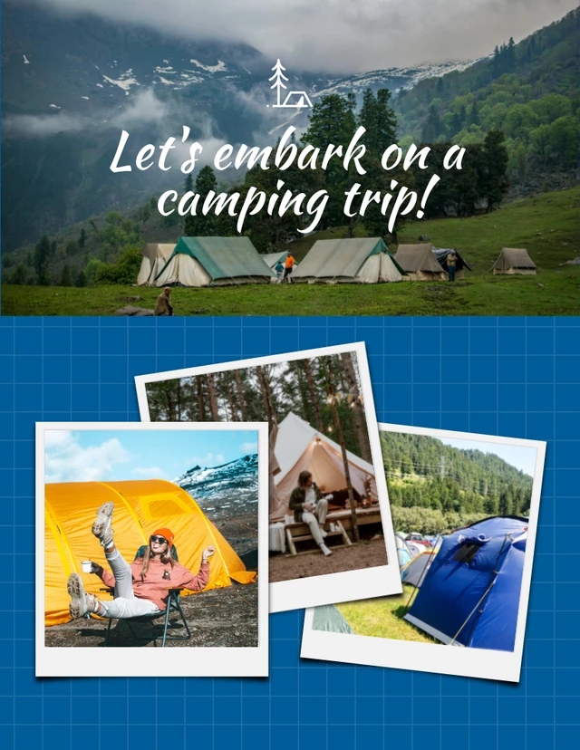 Blue Minimalist Pattern Camping Holiday Collages Template