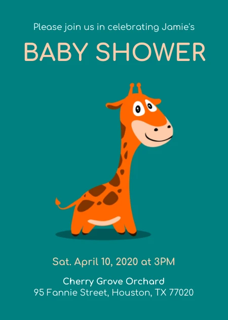 Green Giraffe Baby Shower Invitation