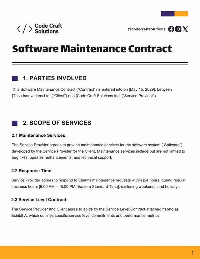 Software Maintenance Contract Template - Pagina 1