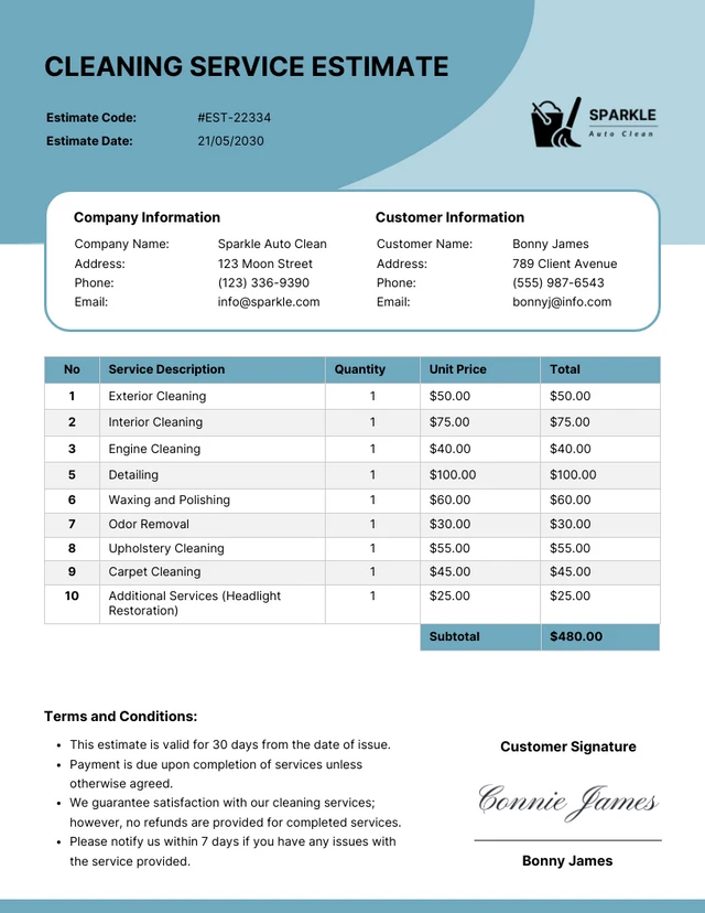 Cleaning Service Estimate Template - Venngage