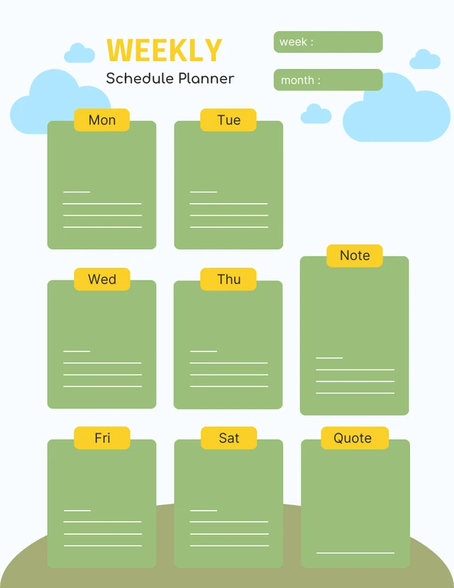White Green Blue Weekly Personal Planner Template