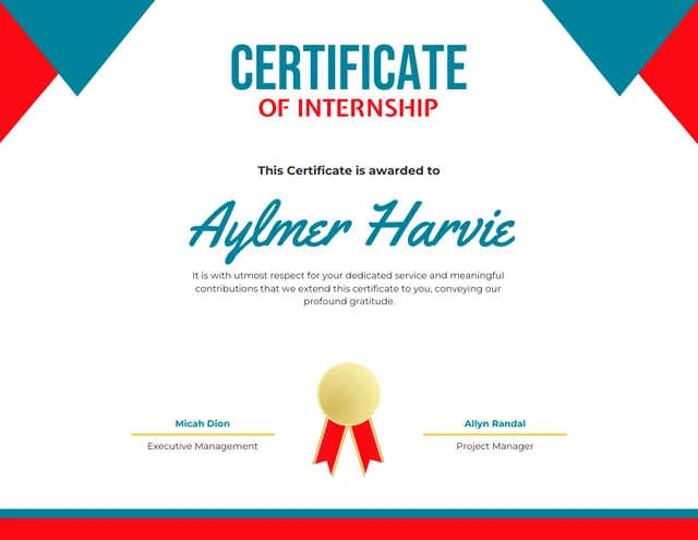 Simple Red and Blue Internship Certificate Template