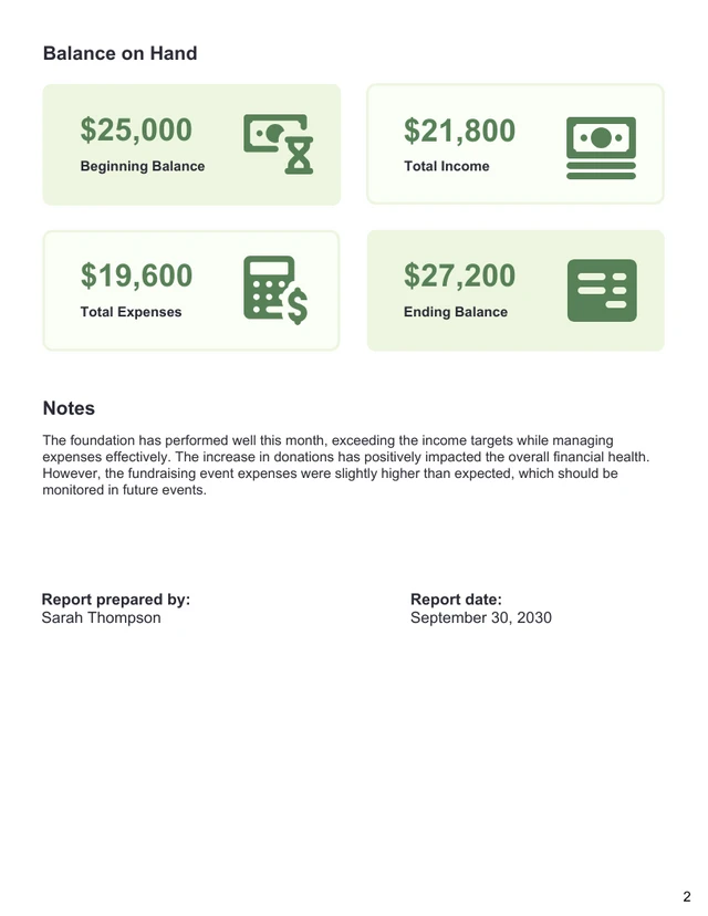 Monthly Non Profit Treasurer Report Template - صفحة 2