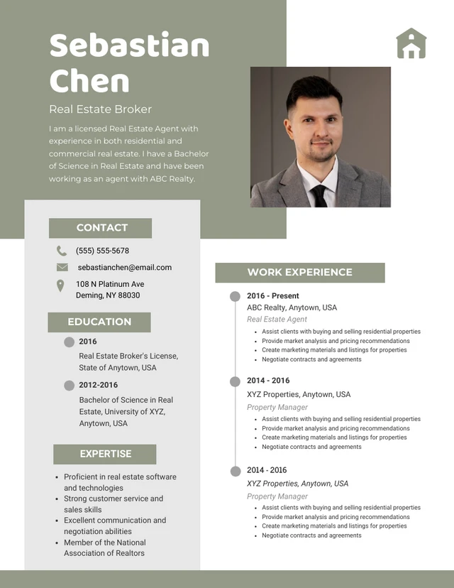 White And Green Pastel Professional Real Estate Resume Template