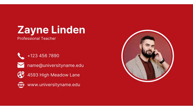 Red And White Modern Teacher Business Card - Page 2