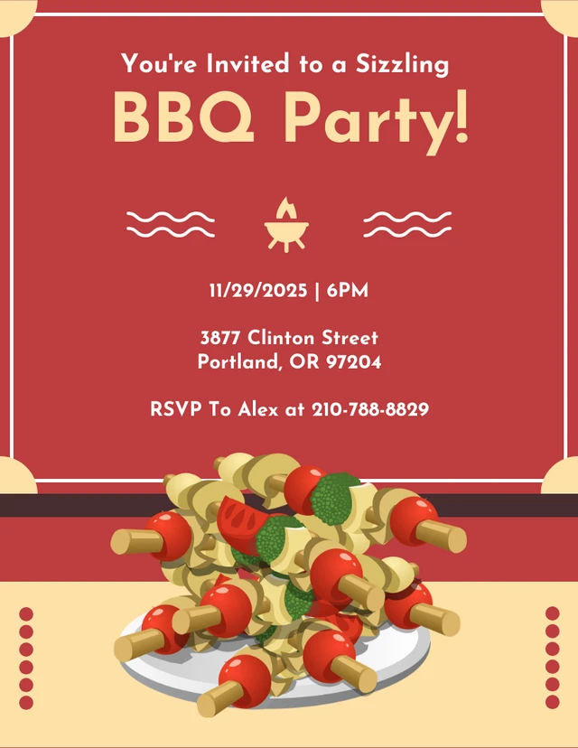 Red And Gold Modern Classic Illustration BBQ Party Invitation Template