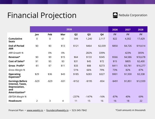 Violet Financial Projection Table Chart Template