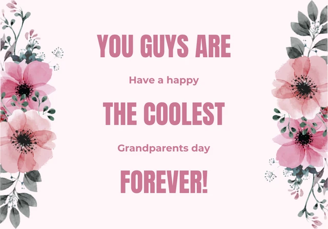 Light Pink Minimalist Watercolor Floral Grandparents Day Card Template