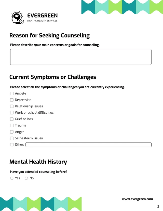 Counseling Intake Form Template - Seite 2