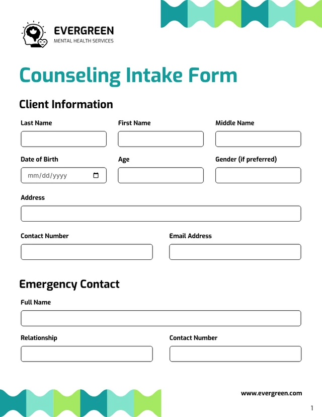 Counseling Intake Form Template - Seite 1