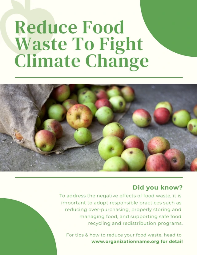 Beige und grüne minimalistische Klimaauswirkungen-Plakatvorlage für Lebensmittelabfälle
