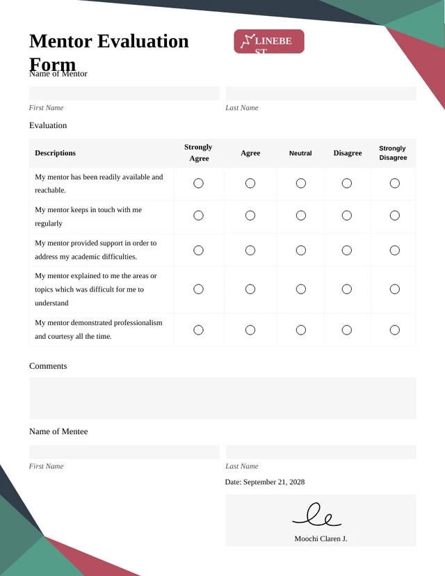 Green and White Simple Evaluation Forms Template
