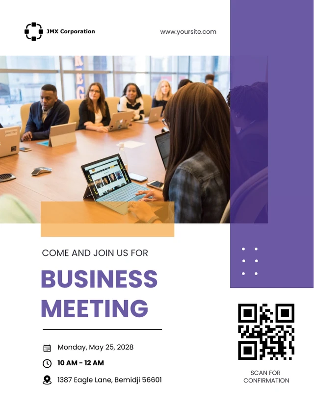 Purple And Orange Bussiness Meeting Invitations Template