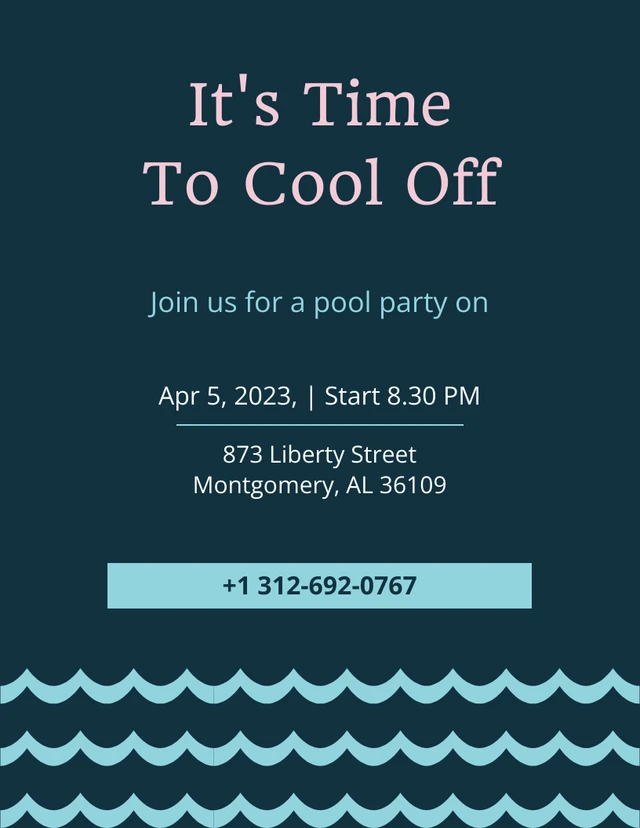 Pool Party Invitation Simple Blue Minimalist Waves Template