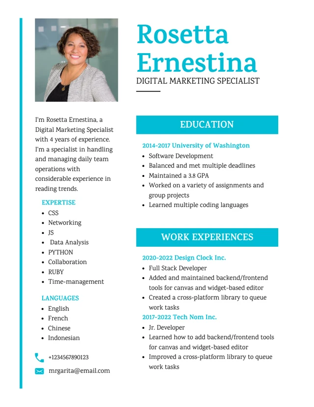 White And Light Blue Simple IT Professional Resume Template