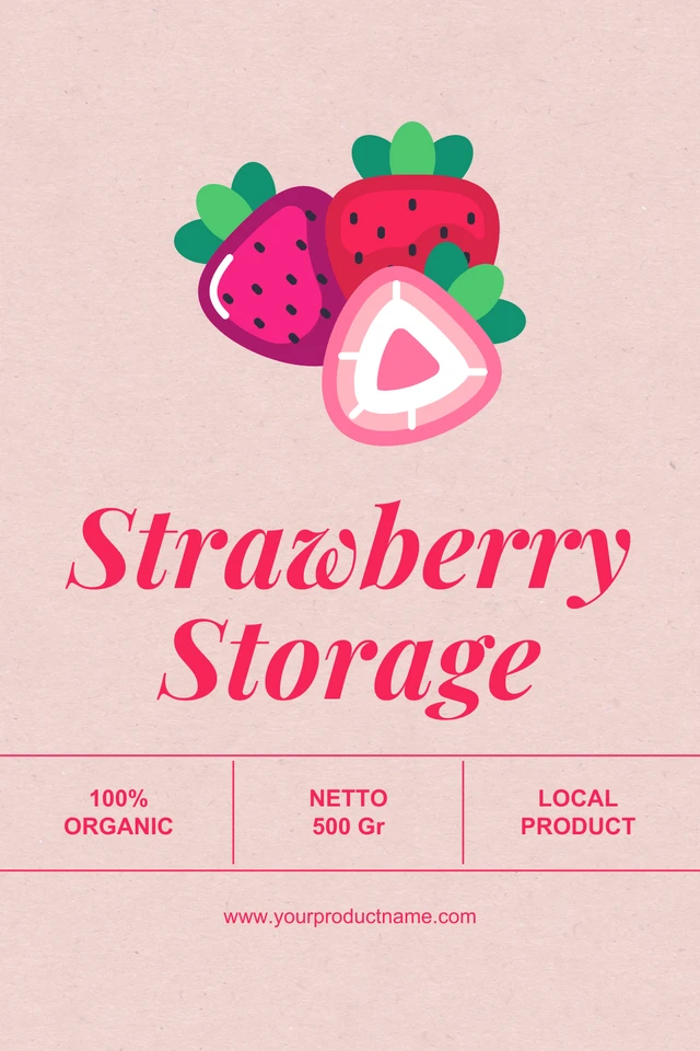 Baby Pink Modern Texture Strawberry Storage Label Template