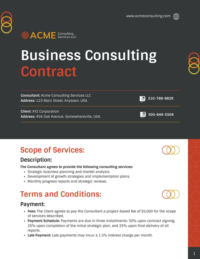 Business Consulting Contract Template - Page 1