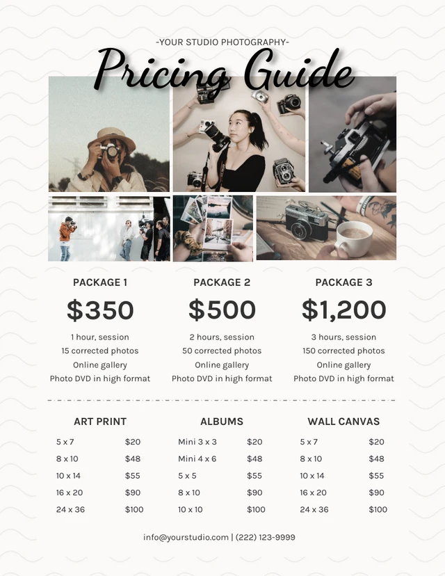 White and Black Simple Photography Price List Template