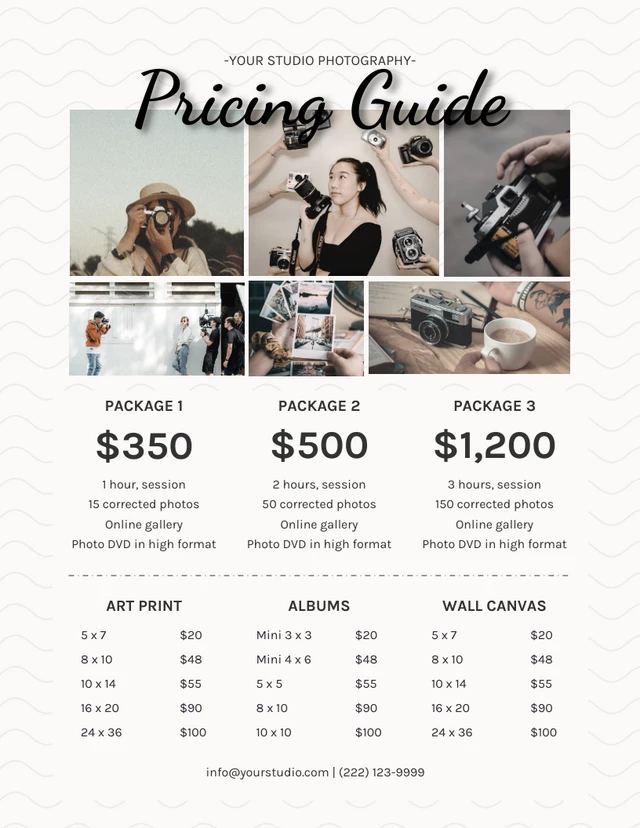 Photography Price List Design