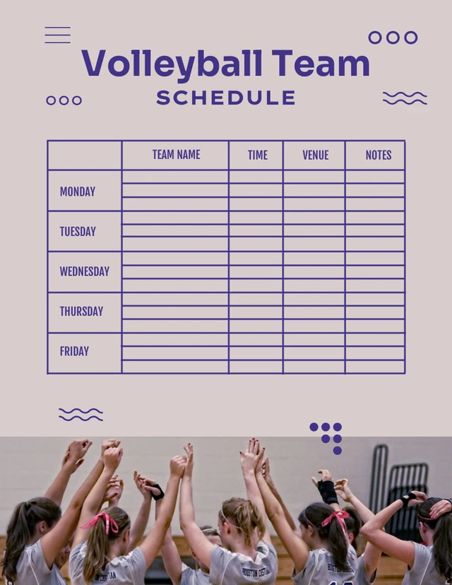 Cream Pastel Playful Volleyball Team Schedule Template