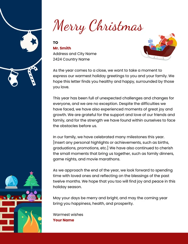 Blue And Red Modern Illustration Merry Christmas Letterhead Template
