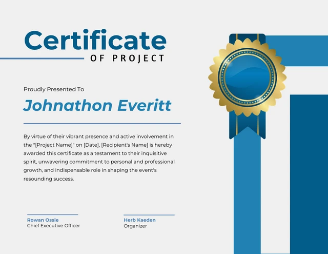 Light Gray and Blue Simple Project Certificate Template