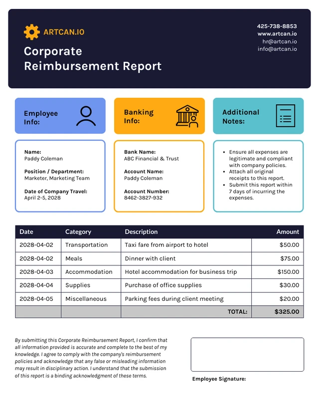 Modèle de rapport de remboursement