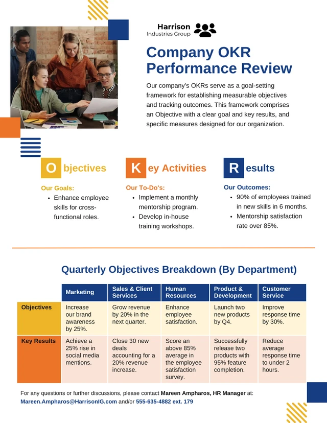 Modèle d'infographie RH pour l'évaluation des performances OKR de l'entreprise