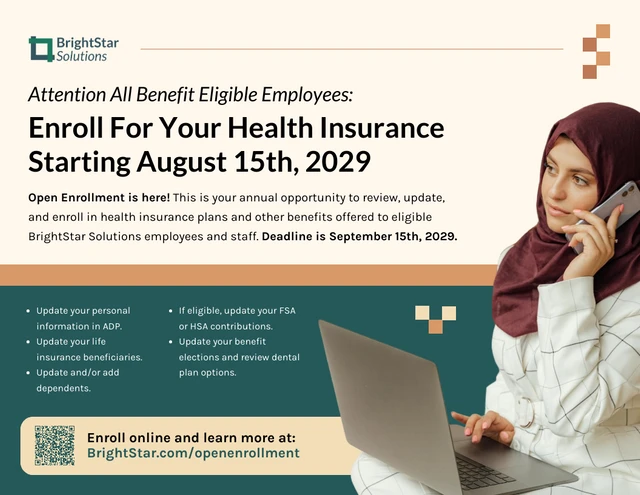 Open Enrollment for Employee Health Insurance Flyer  Template