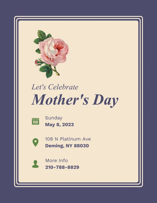 Retro Violet & Cream Mother's Day Flyer Template