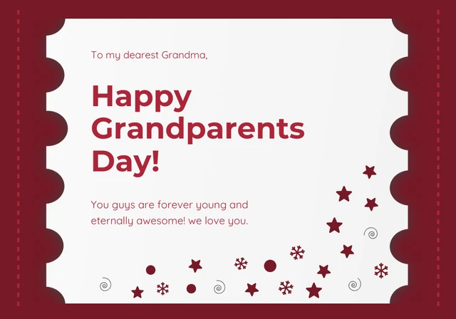 Modèle de carte de fête des grands-parents heureux minimaliste rouge