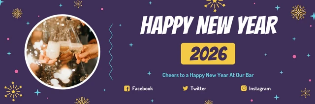 Dark Purple And Colorful New Year Banner Template