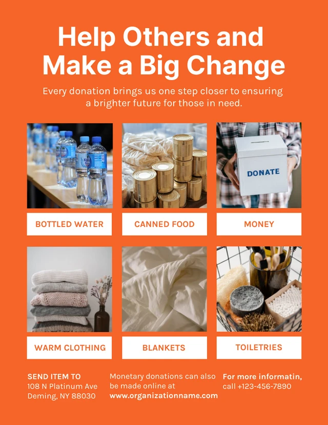 Modèle d'Affiche de collecte de fonds simple orange