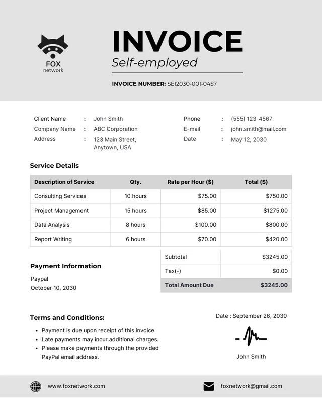 Grey Self-employed Invoice Template