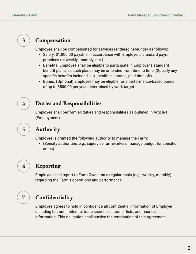 Farm Manager Employment Contract Template - page 2