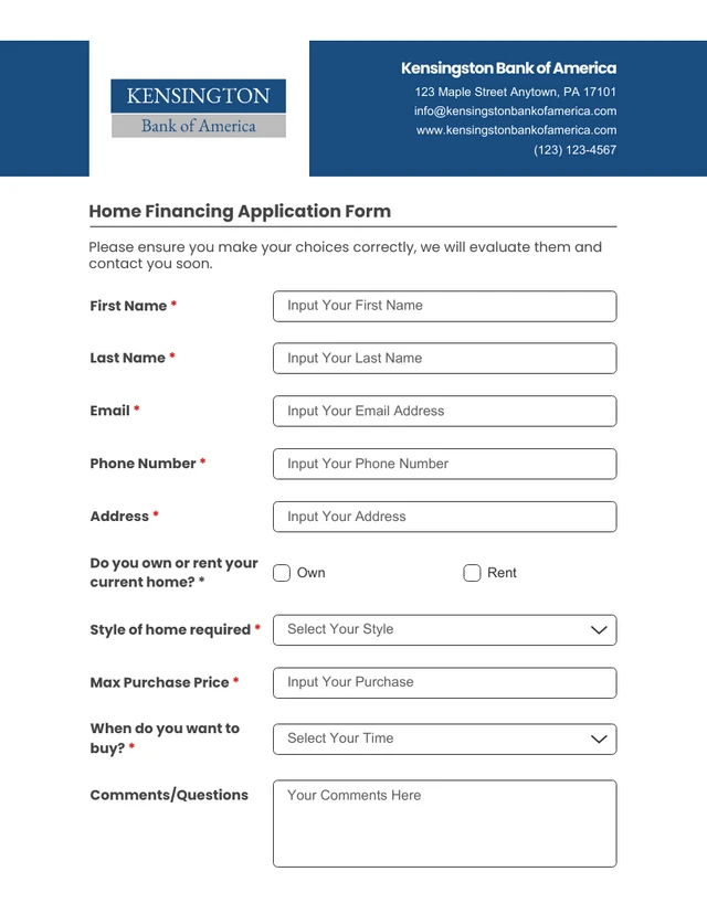 Simple Blue And White Banking Form Template