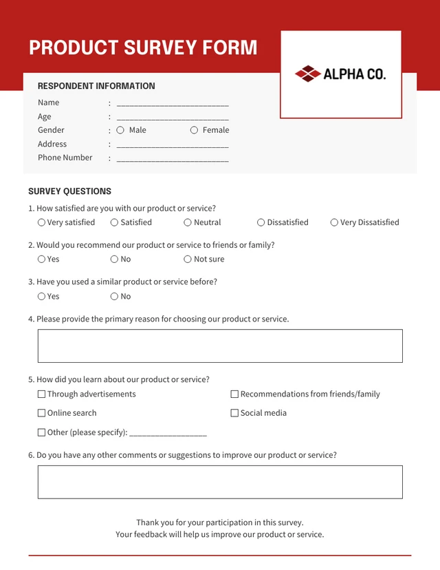 Red and Gray Minimalist Survey Form Template