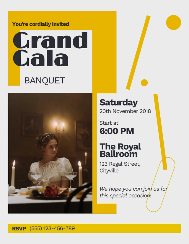 Simple Yellow Grand Gala Banquet Invitation Template