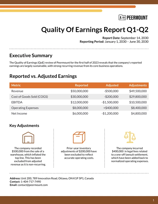 Quality Of Earnings Report Template - Pagina 1