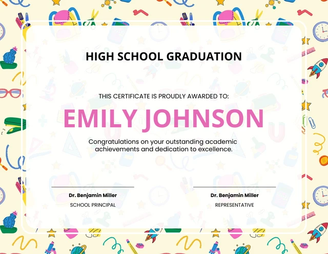 Yellow And White Playful Abstract School Certificate Template