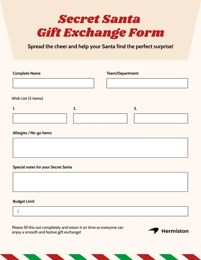 Modello di modulo per Babbo Natale segreto Template Modello di modulo per Babbo Natale segreto