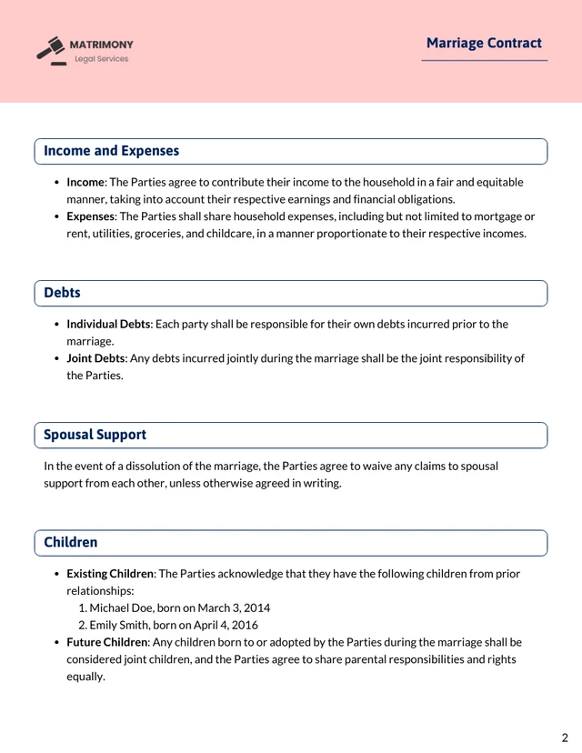 Marriage Contract Template - Página 2